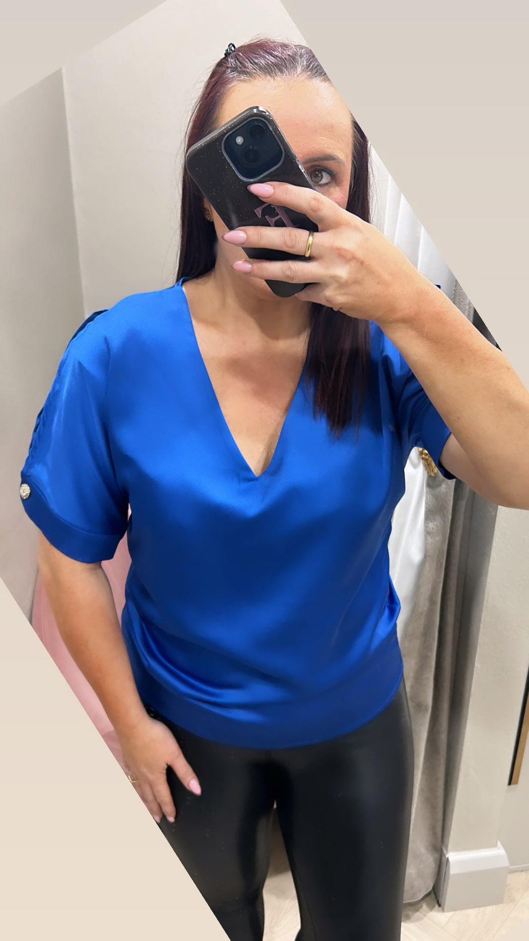 Blue slit sleeve top