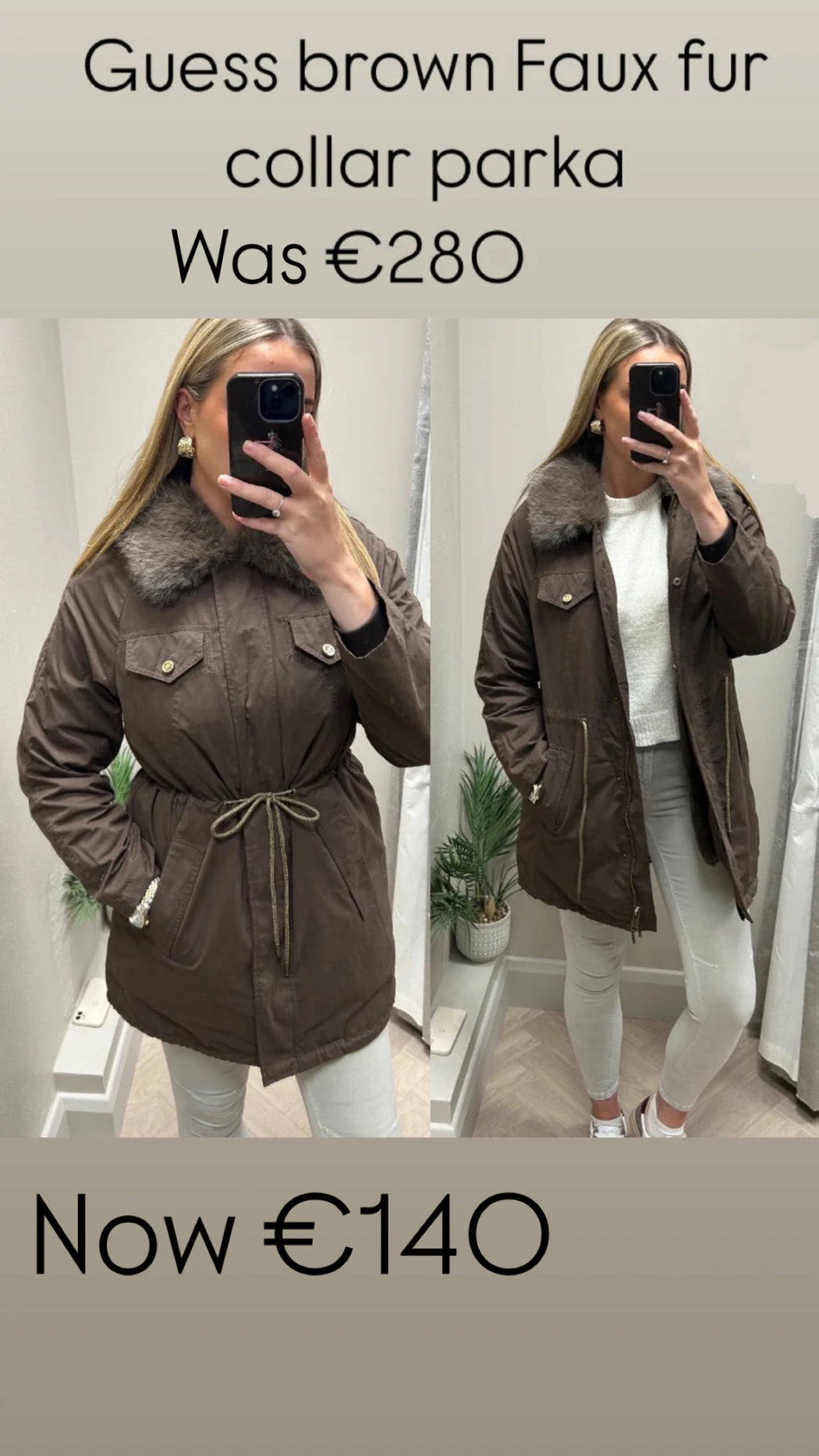 Guess brown Faux fur collar parka