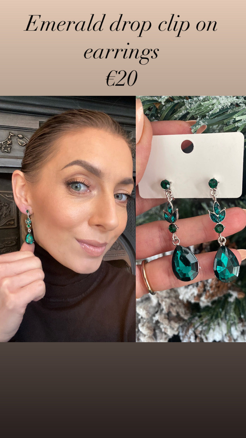 Emerald drop clip on earrings