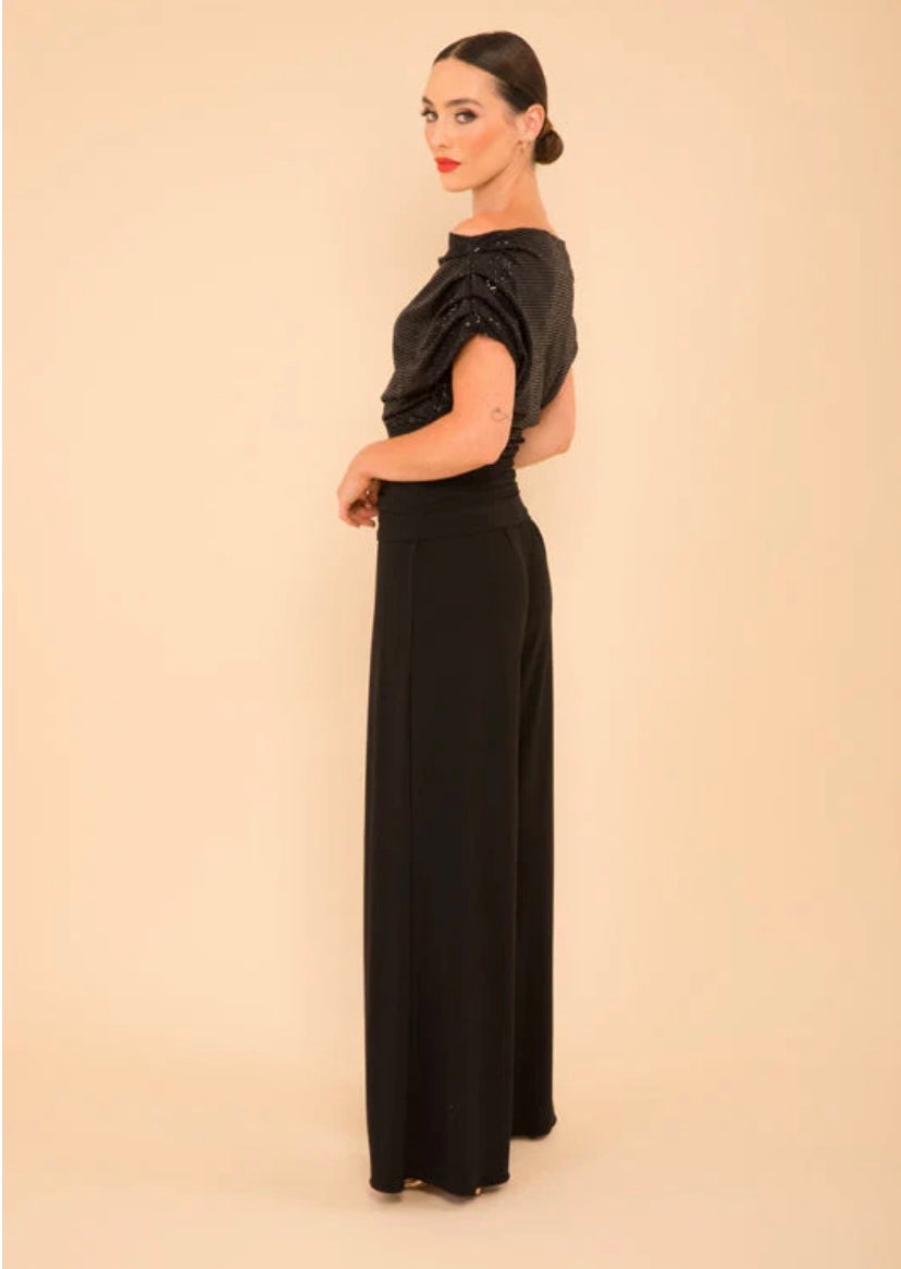 Black sparkle Atom label carbon jersey jumpsuit