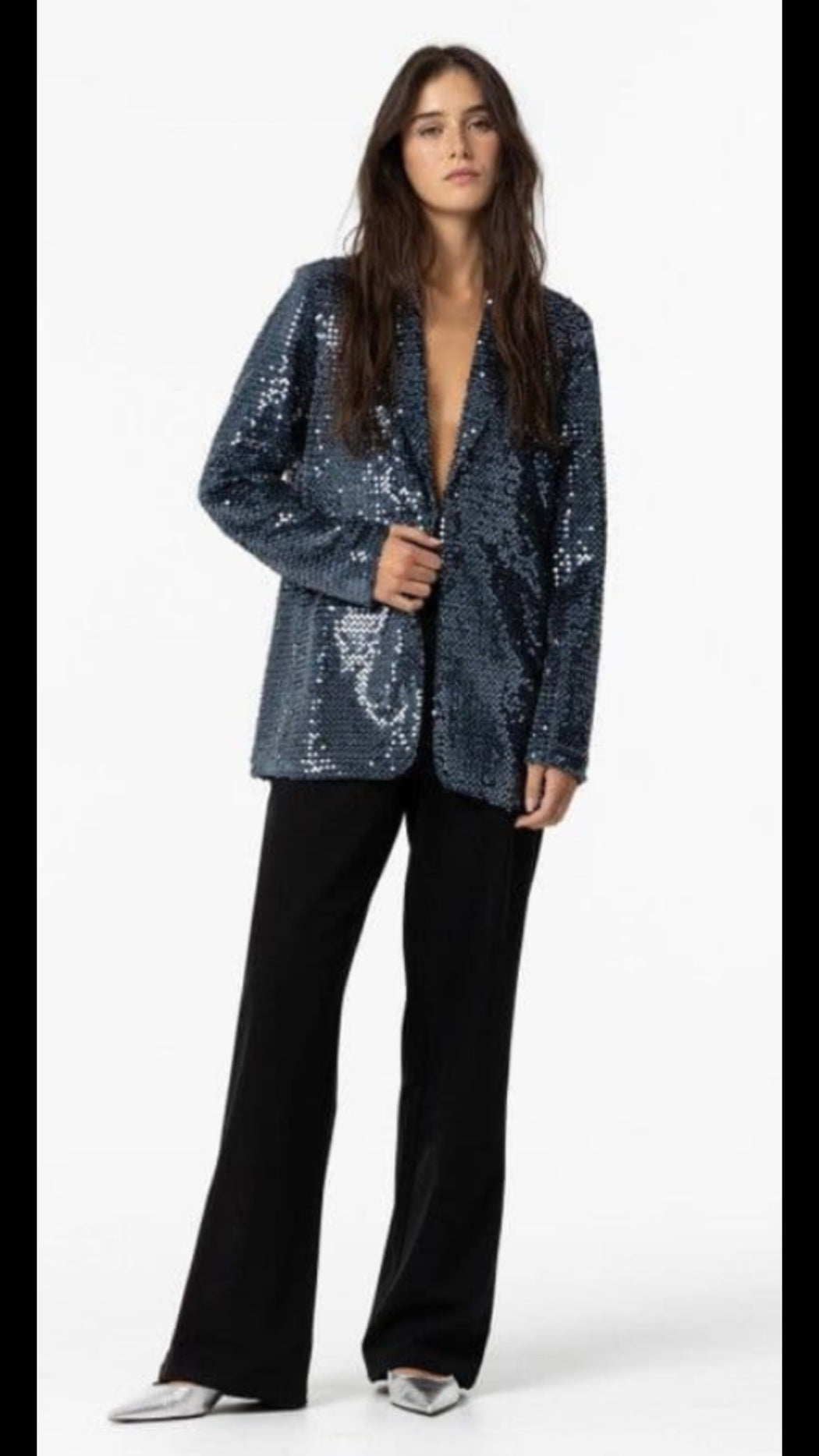 Jola teal blue sequin blazer
