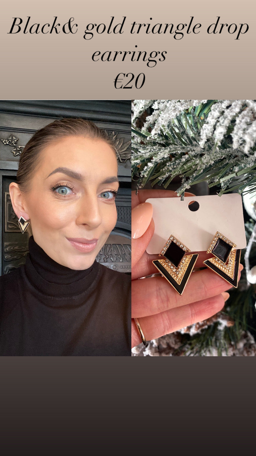 Black& gold triangle drop earrings