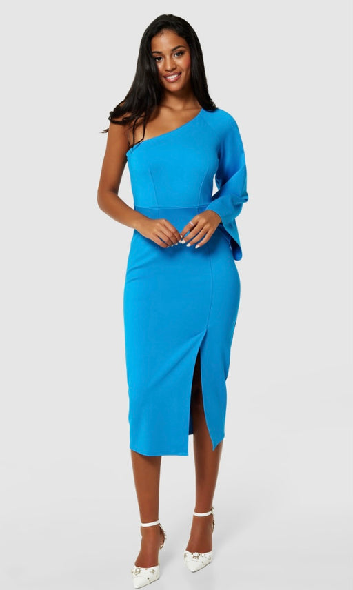 Jd10254 AQUA ONE SHOULDER PENCIL DRESS