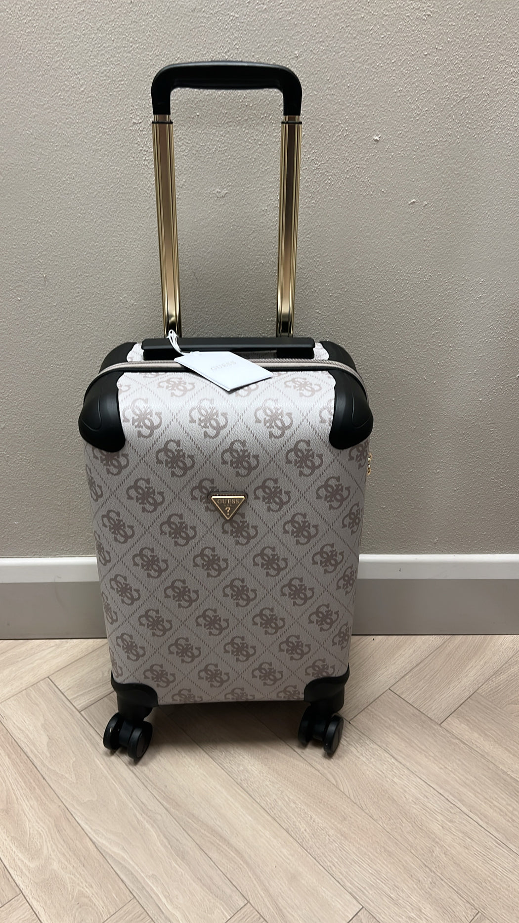 Guess Berta 4G Logo 18” 8-Wheeler Spin Suitcase, Dark Taupe