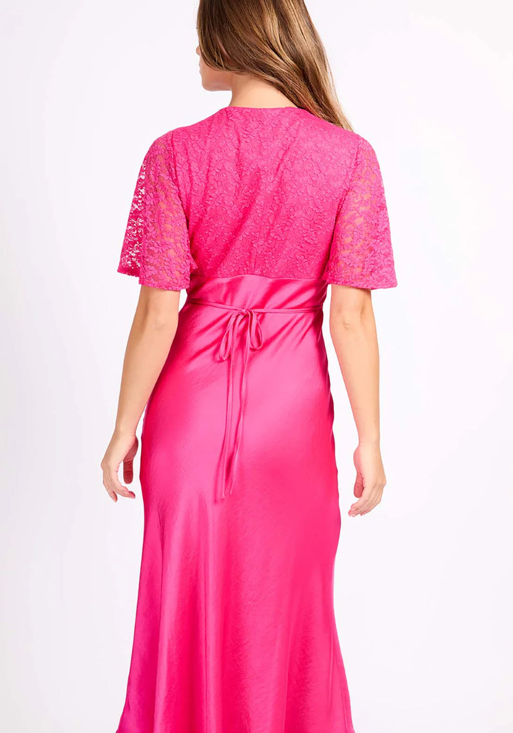 Pink Lace Satin Midi Dress