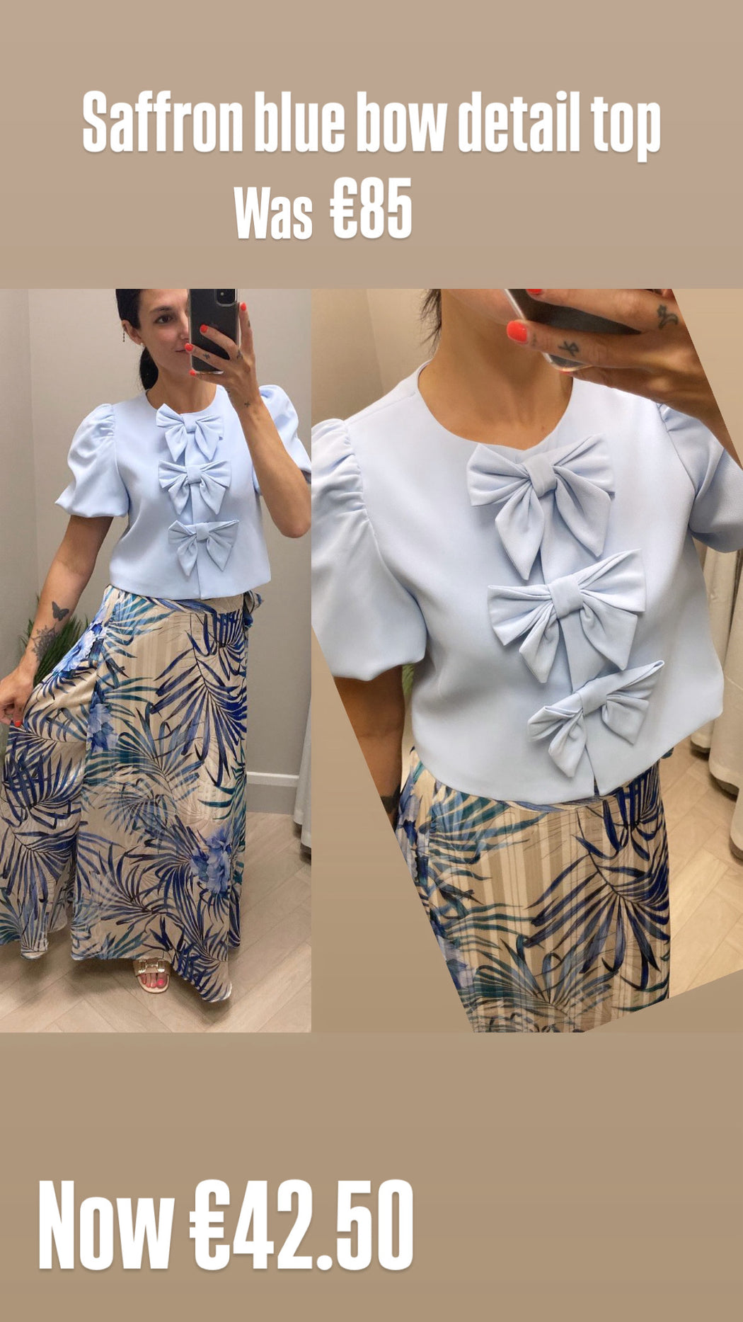 Saffron blue bow detail top