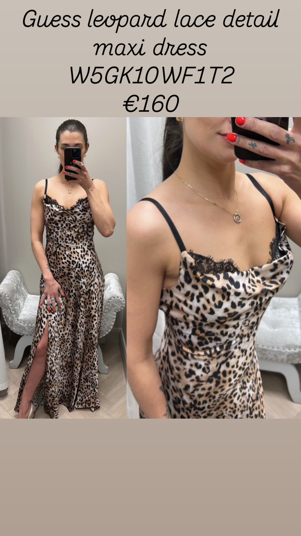 Guess leopard lace detail maxi dress W5GK10WF1T2