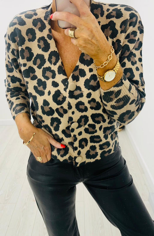 Camel Finn leopard Cardi