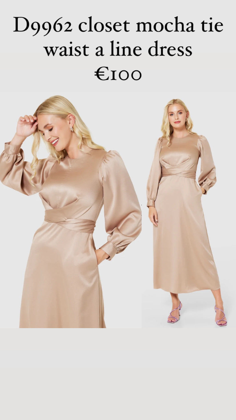 D9962 closet mocha tie waist a line dress