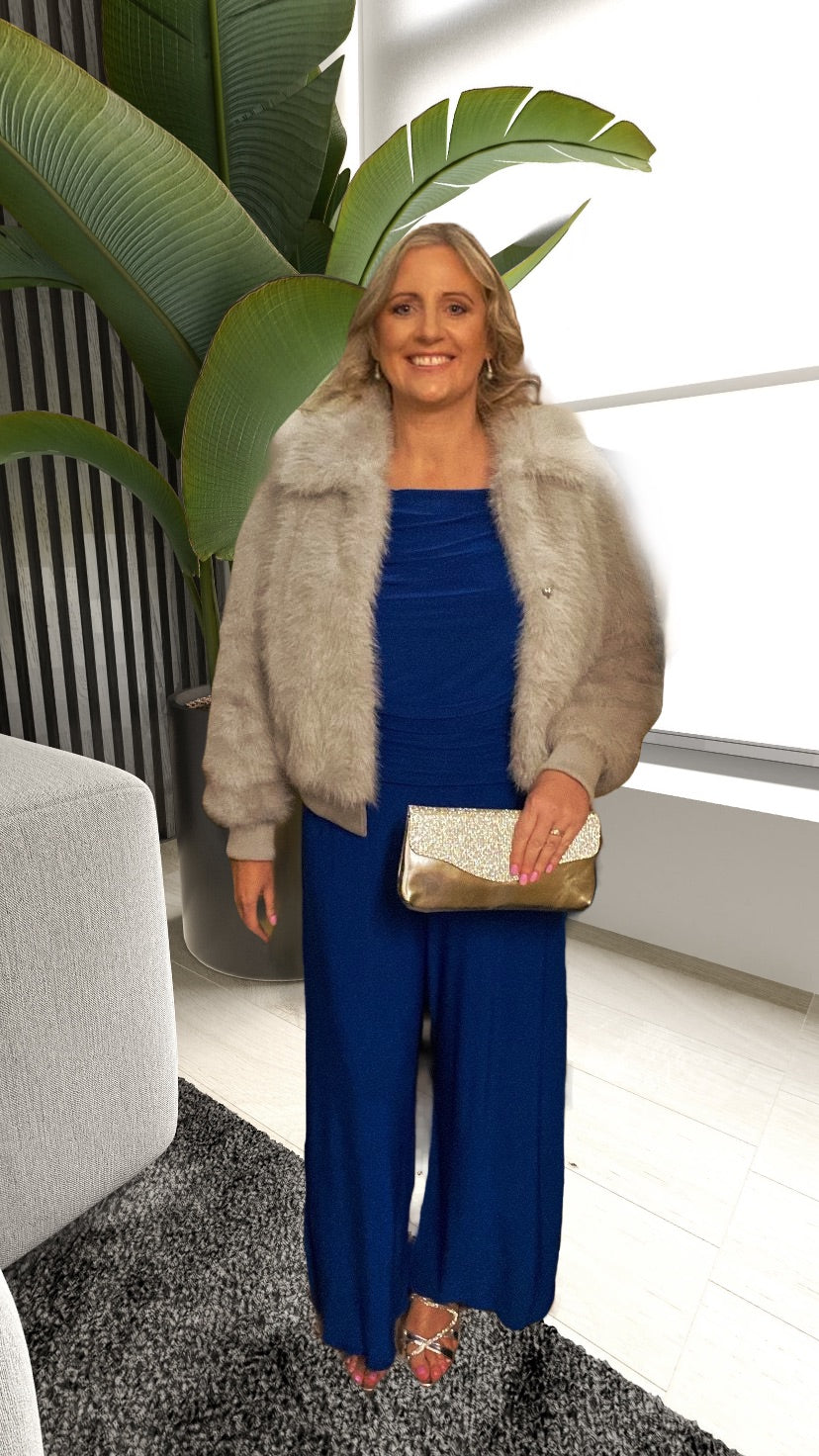 Cobalt blue Atom label  carbon jersey jumpsuit