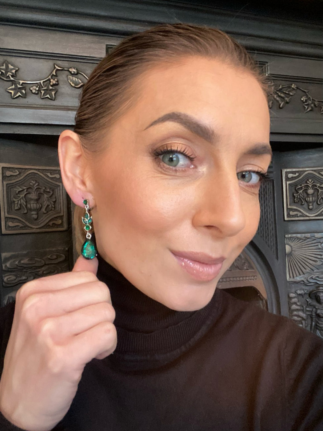 Emerald drop clip on earrings