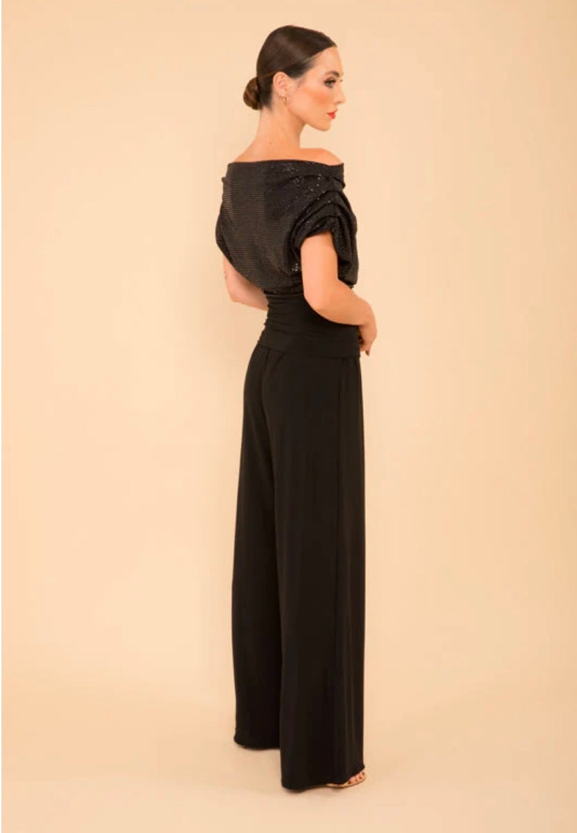 Black sparkle Atom label carbon jersey jumpsuit