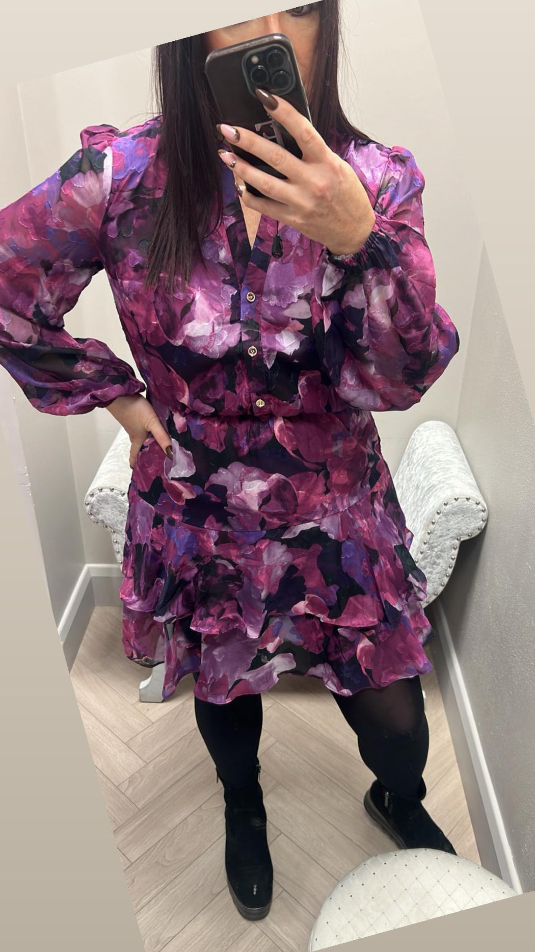 Purple floral frill dress