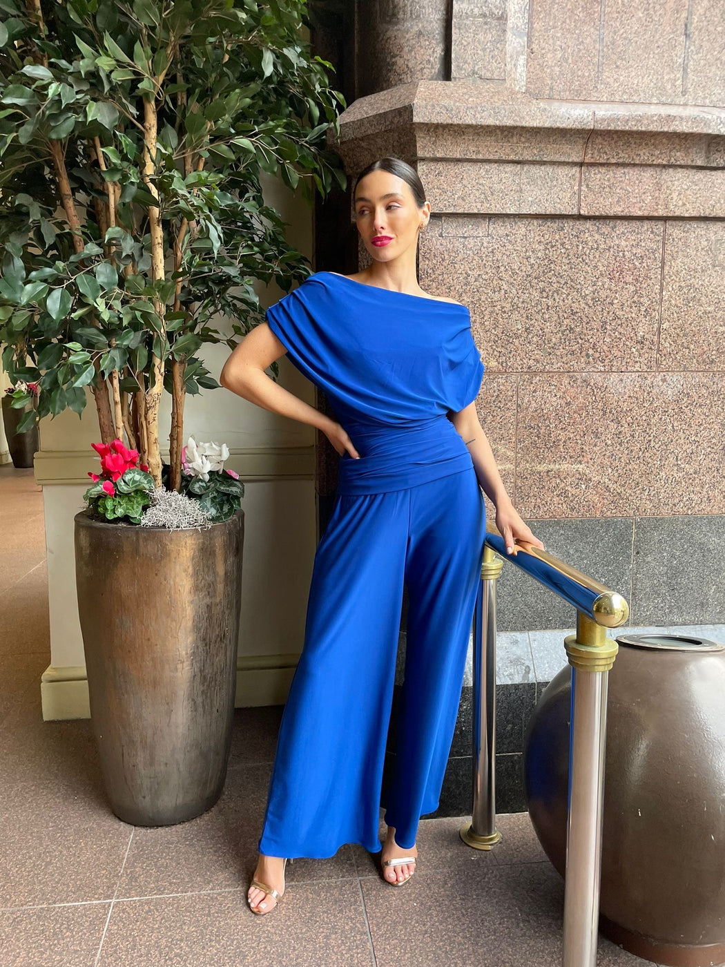 Cobalt blue Atom label  carbon jersey jumpsuit