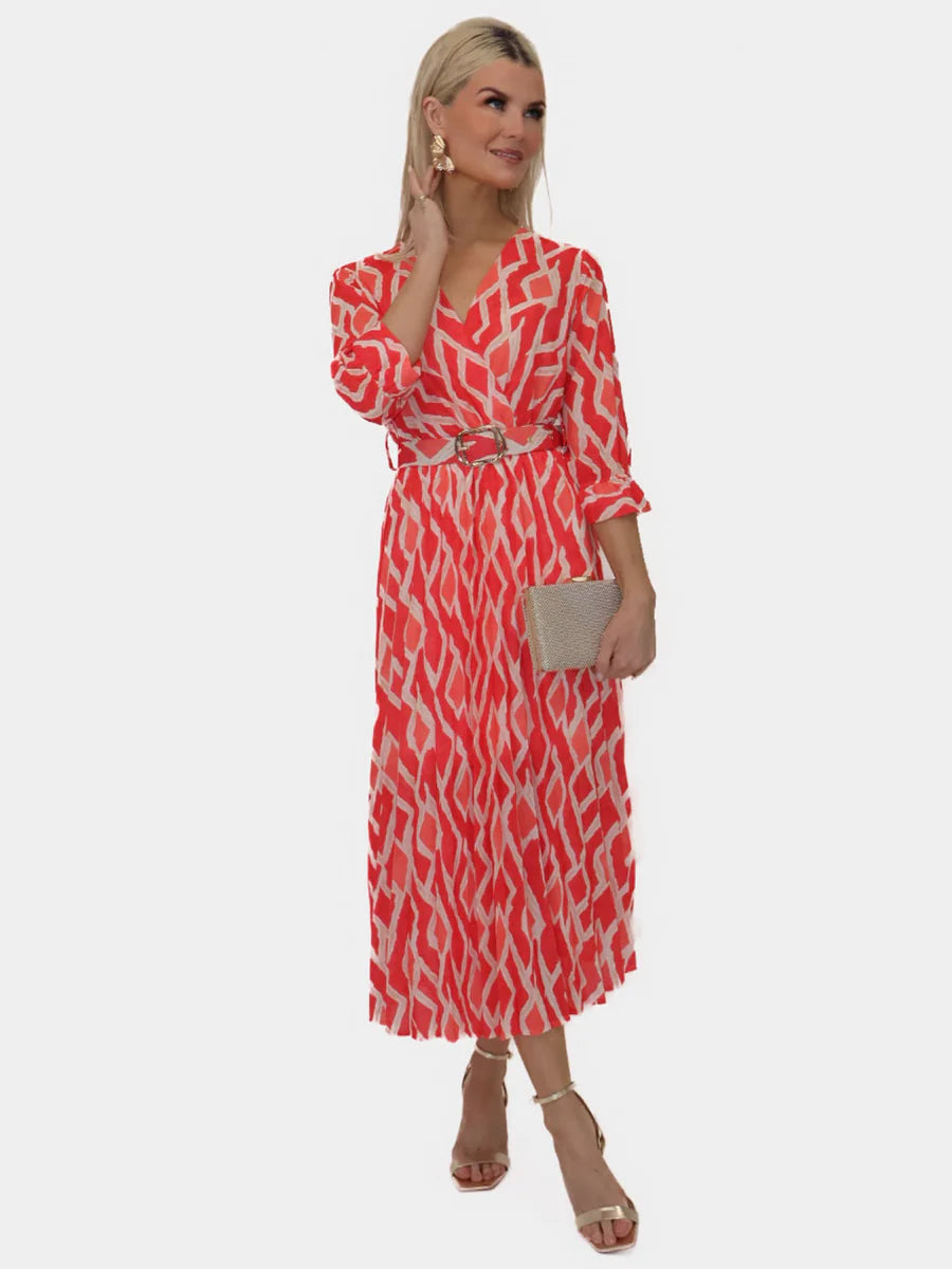 CORAL PRINT POSITANO MIDI DRESS