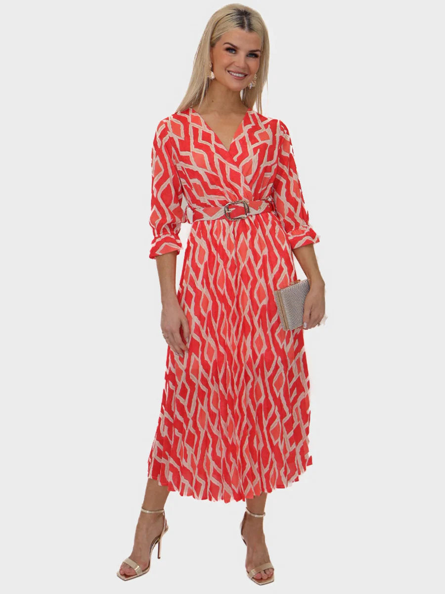 CORAL PRINT POSITANO MIDI DRESS