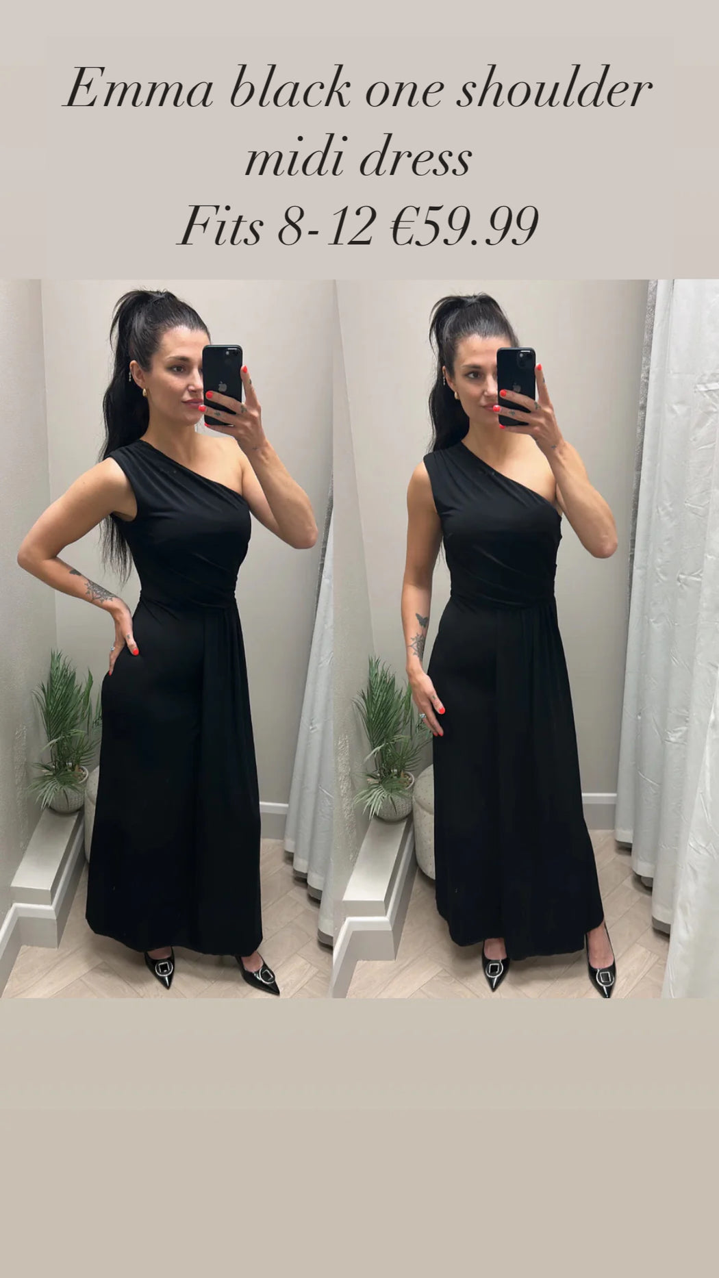 Emma black one shoulder midi dress