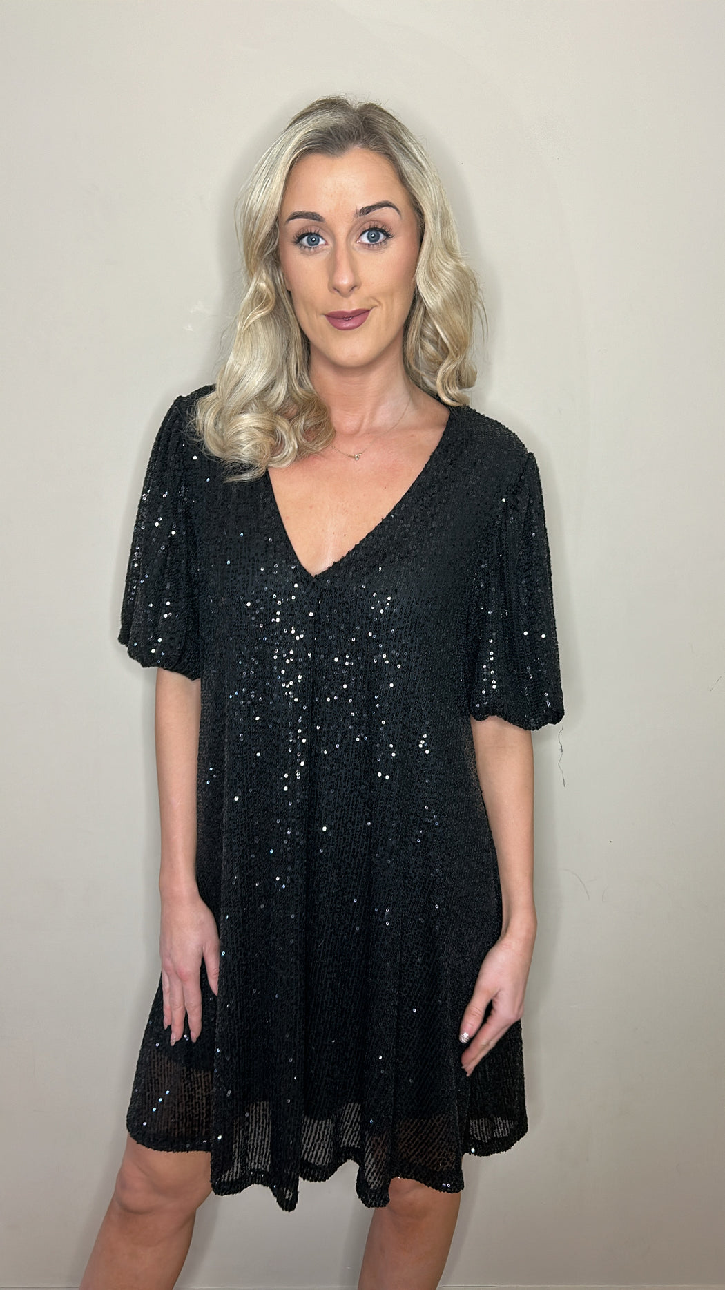 Black sequin shift dress