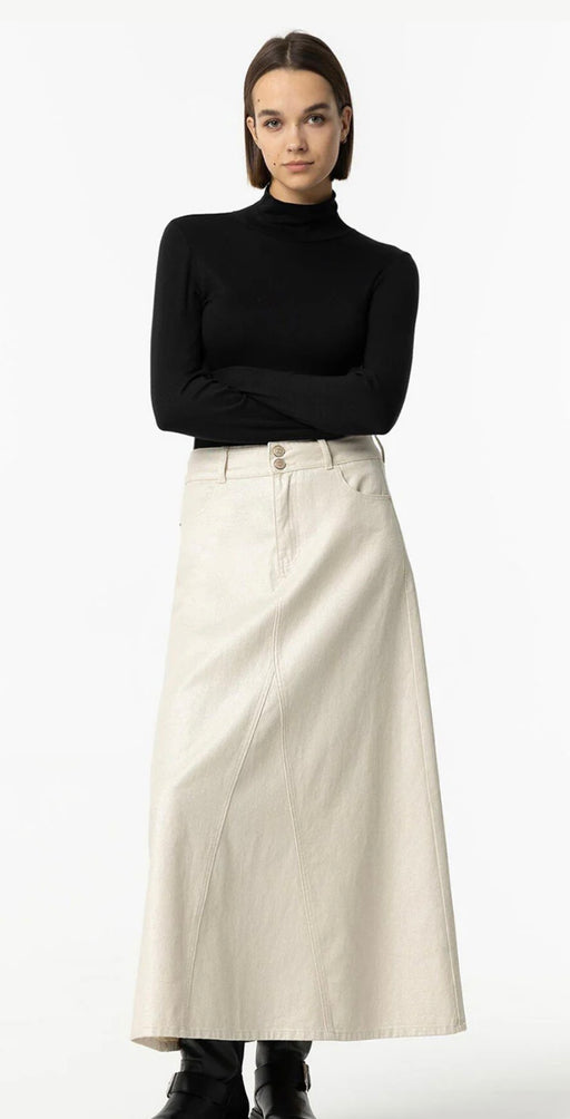 Carrie gold shimmer denim maxi skirt