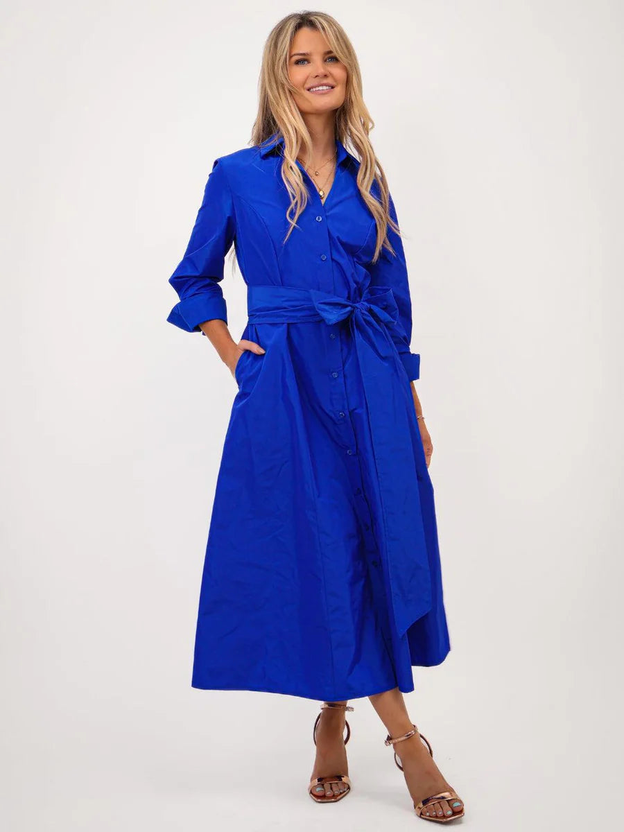 ROYAL BLUE VICTORIA TAFFETA MIDI DRESS