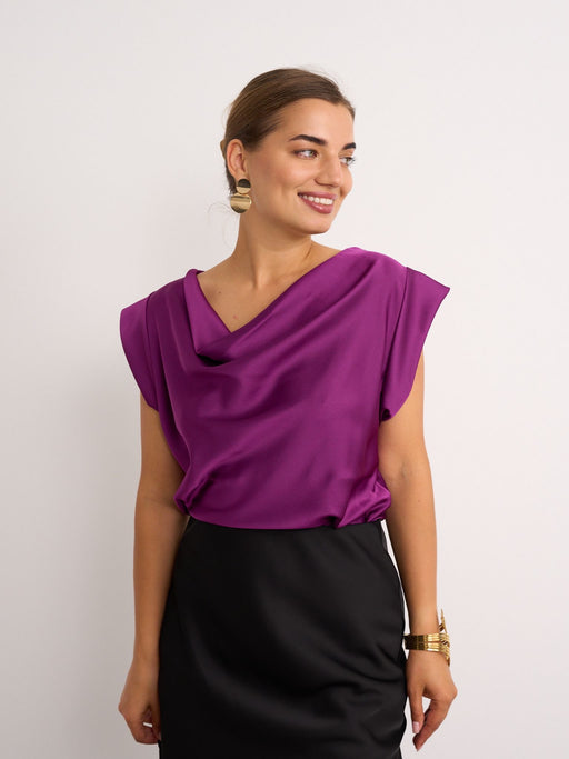Grape satin cowl neck top