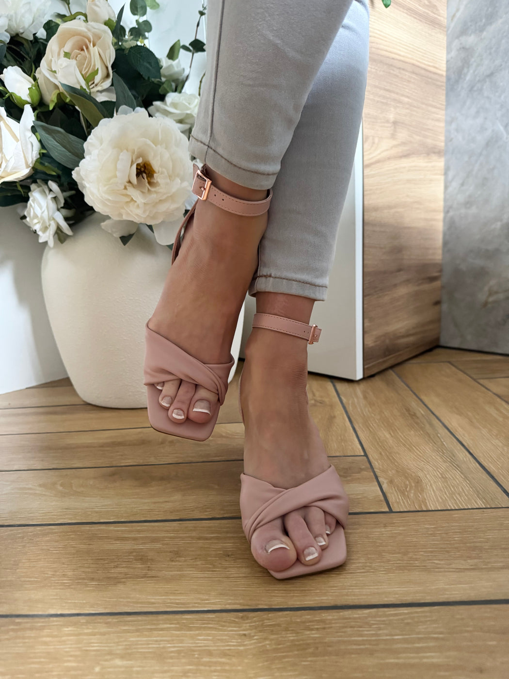 Cayla blush pink block heels