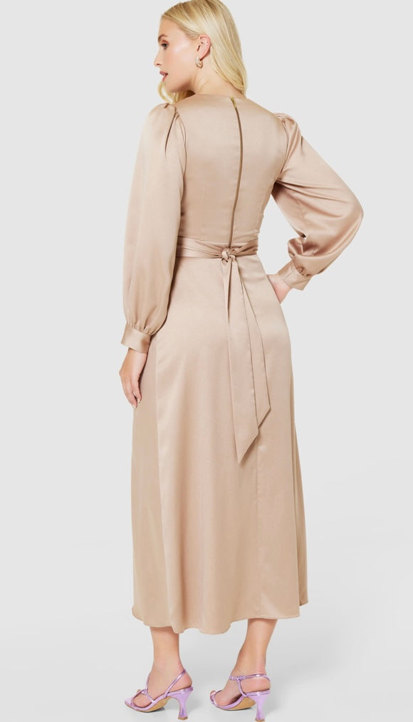 D9962 closet mocha tie waist a line dress
