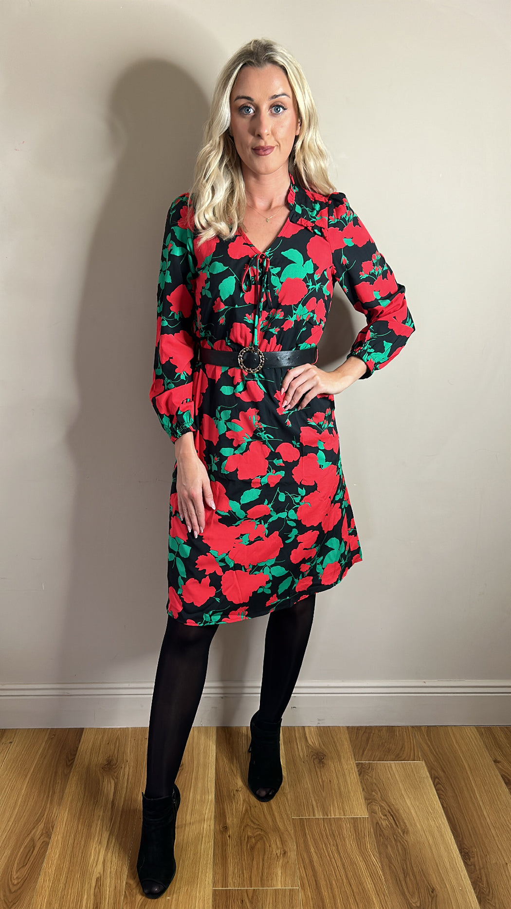 Andrea red floral dress