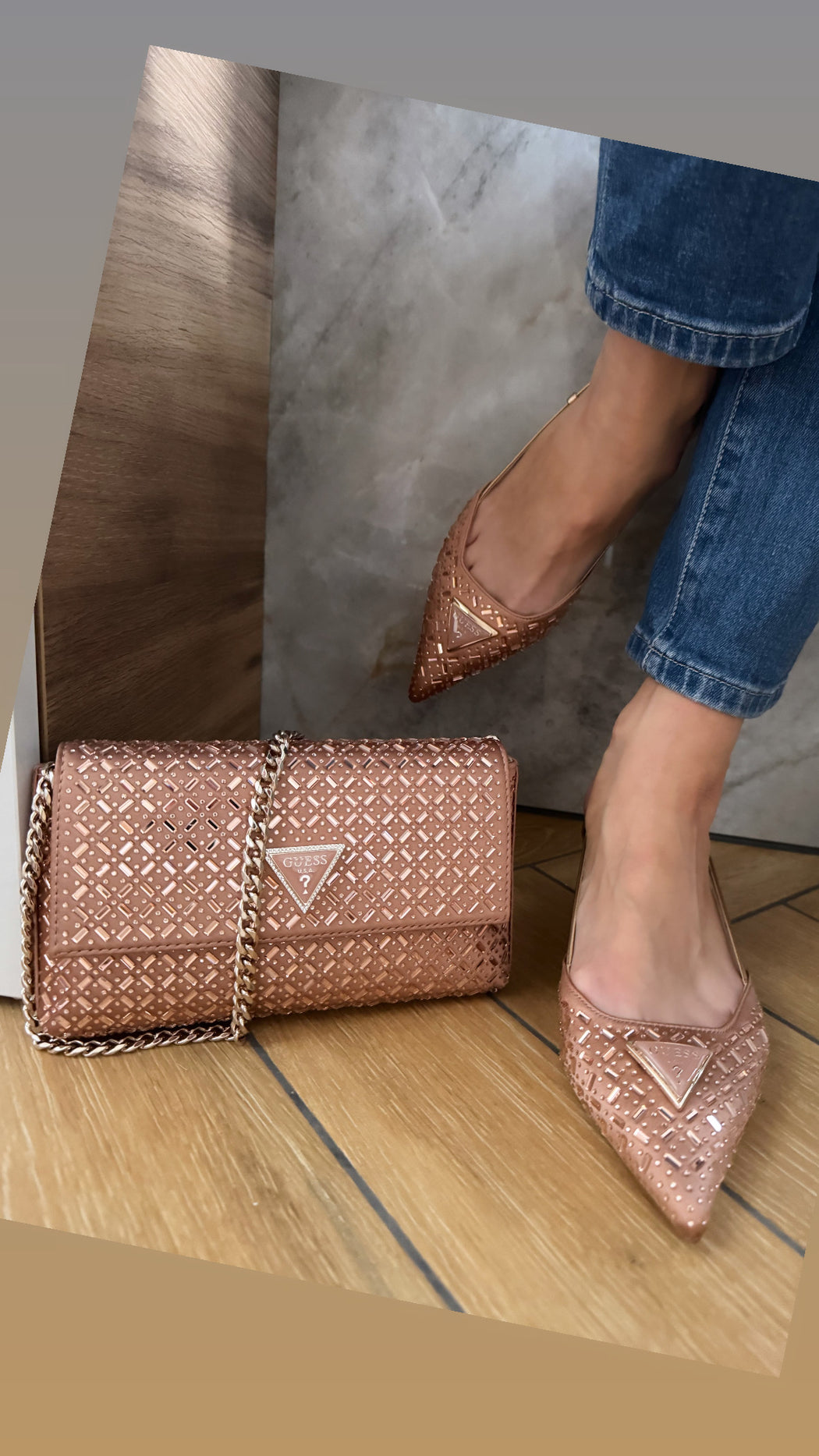 Guess satin rose gold embellished slingbacks flpjsysat05
