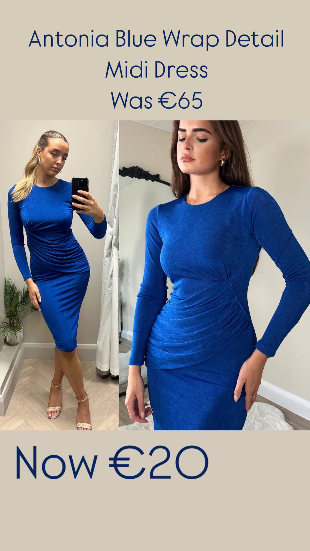Antonia Blue Wrap Detail Midi Dress