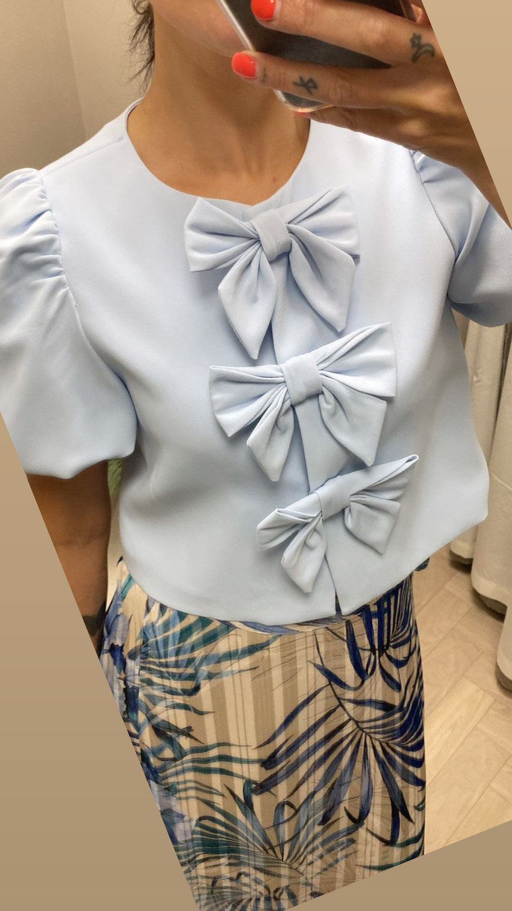 Saffron blue bow detail top