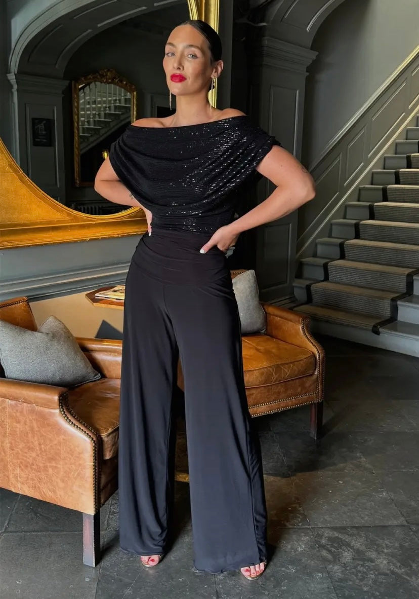Black sparkle Atom label carbon jersey jumpsuit