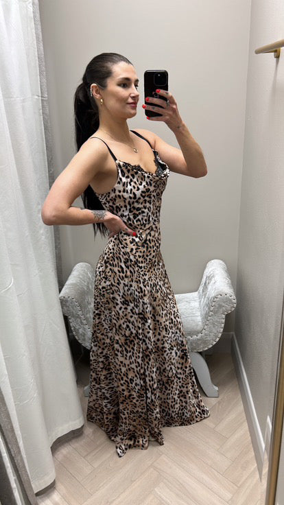 Guess leopard lace detail maxi dress W5GK10WF1T2
