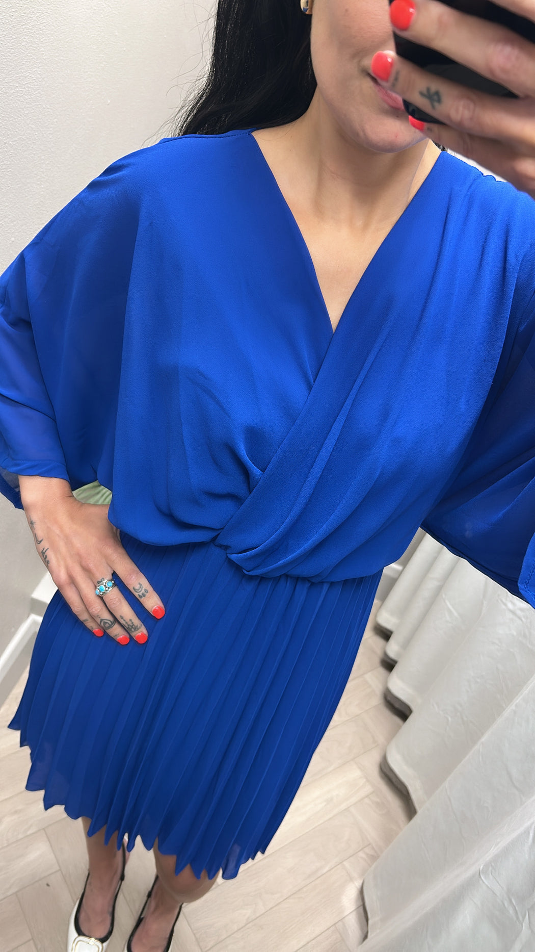 Mia blue v-neck pleated dress
