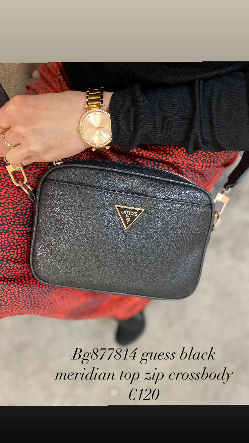 Bg877814 guess black meridian top zip crossbody