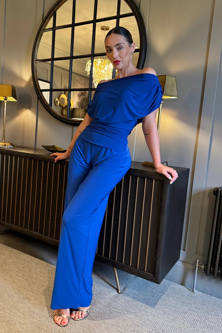 Cobalt blue Atom label  carbon jersey jumpsuit