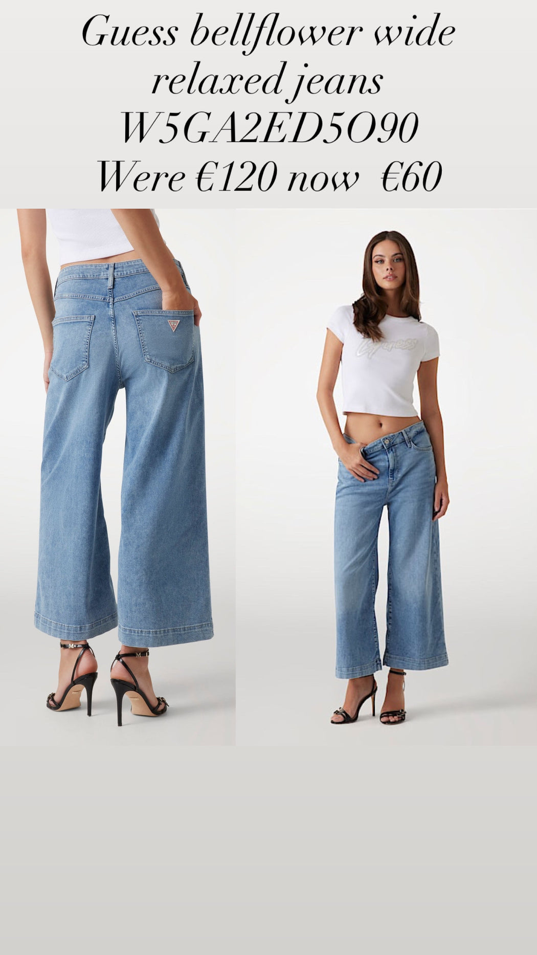 Guess bellflower wide leg cropped jeans W5GA2ED5O90
