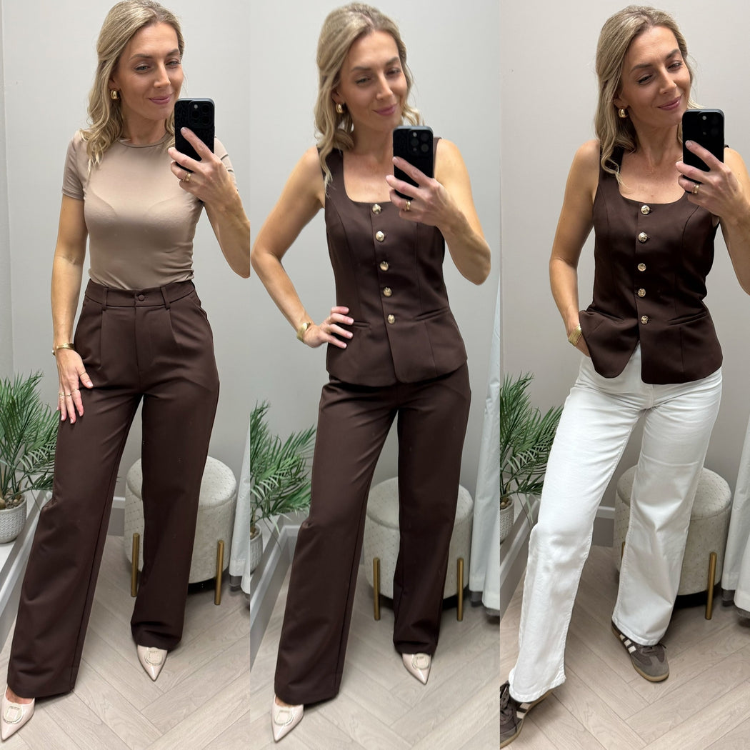 Jamie Square Neckline Waistcoat Brown