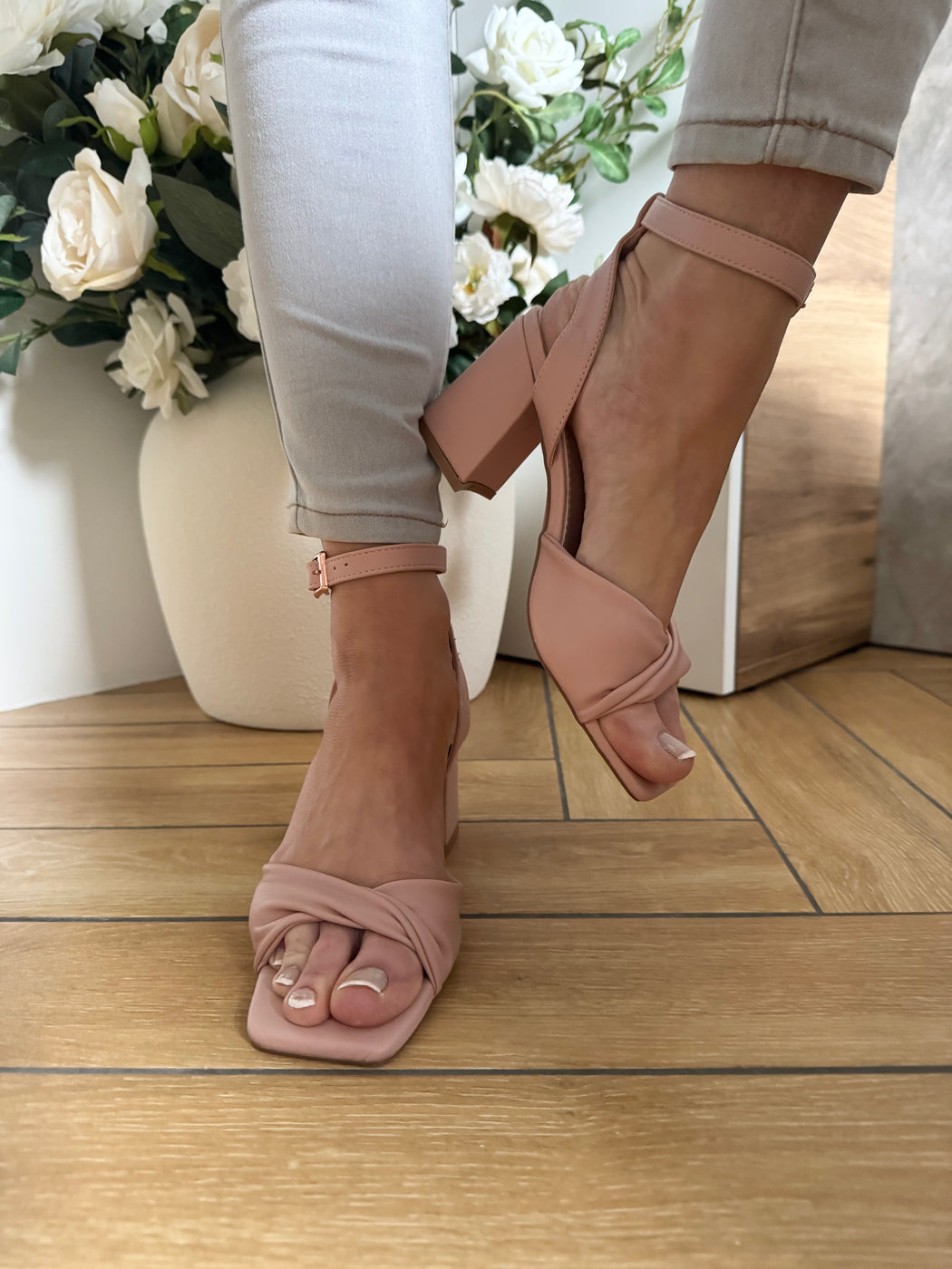 Cayla blush pink block heels