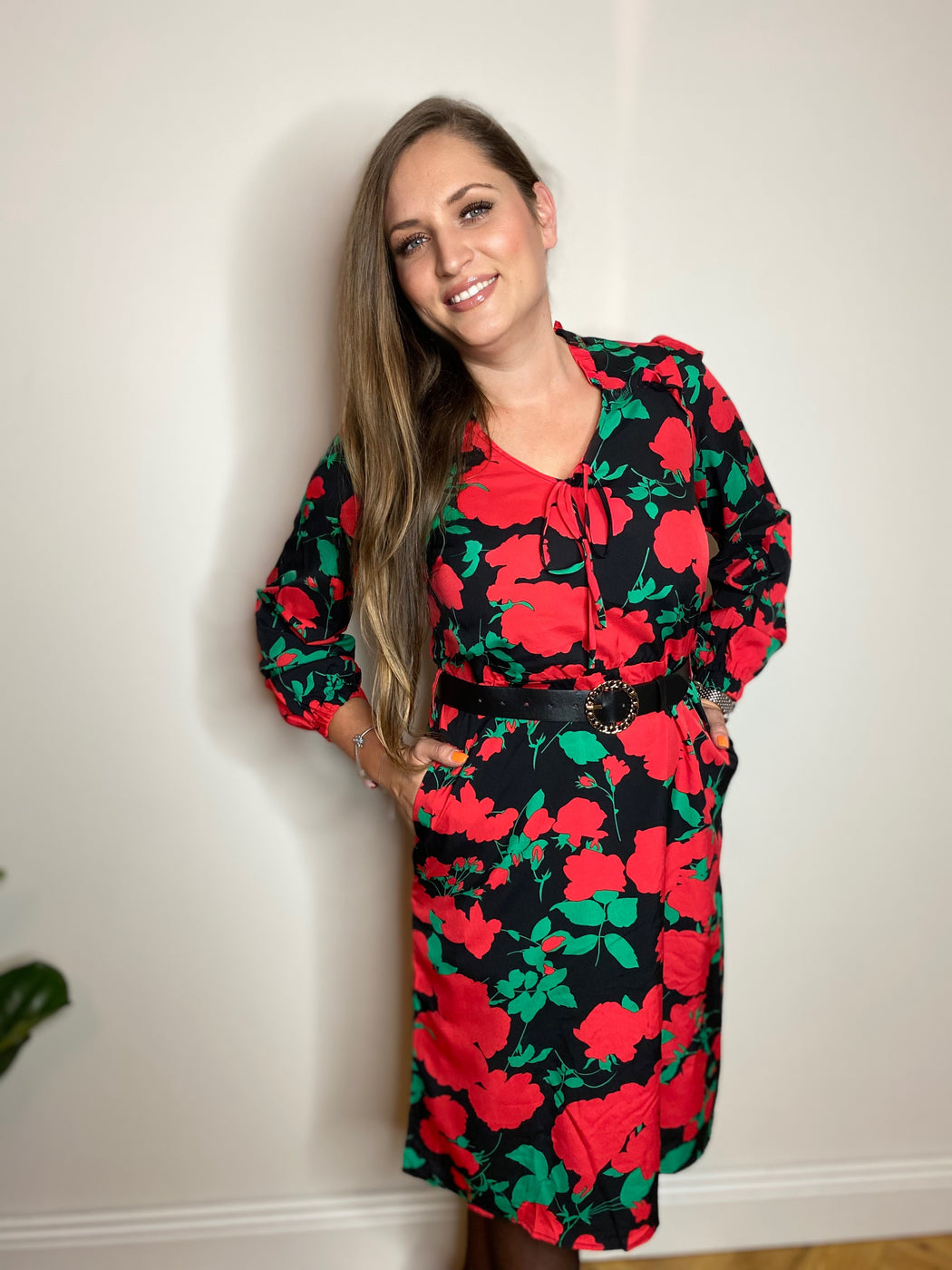 Andrea red floral dress