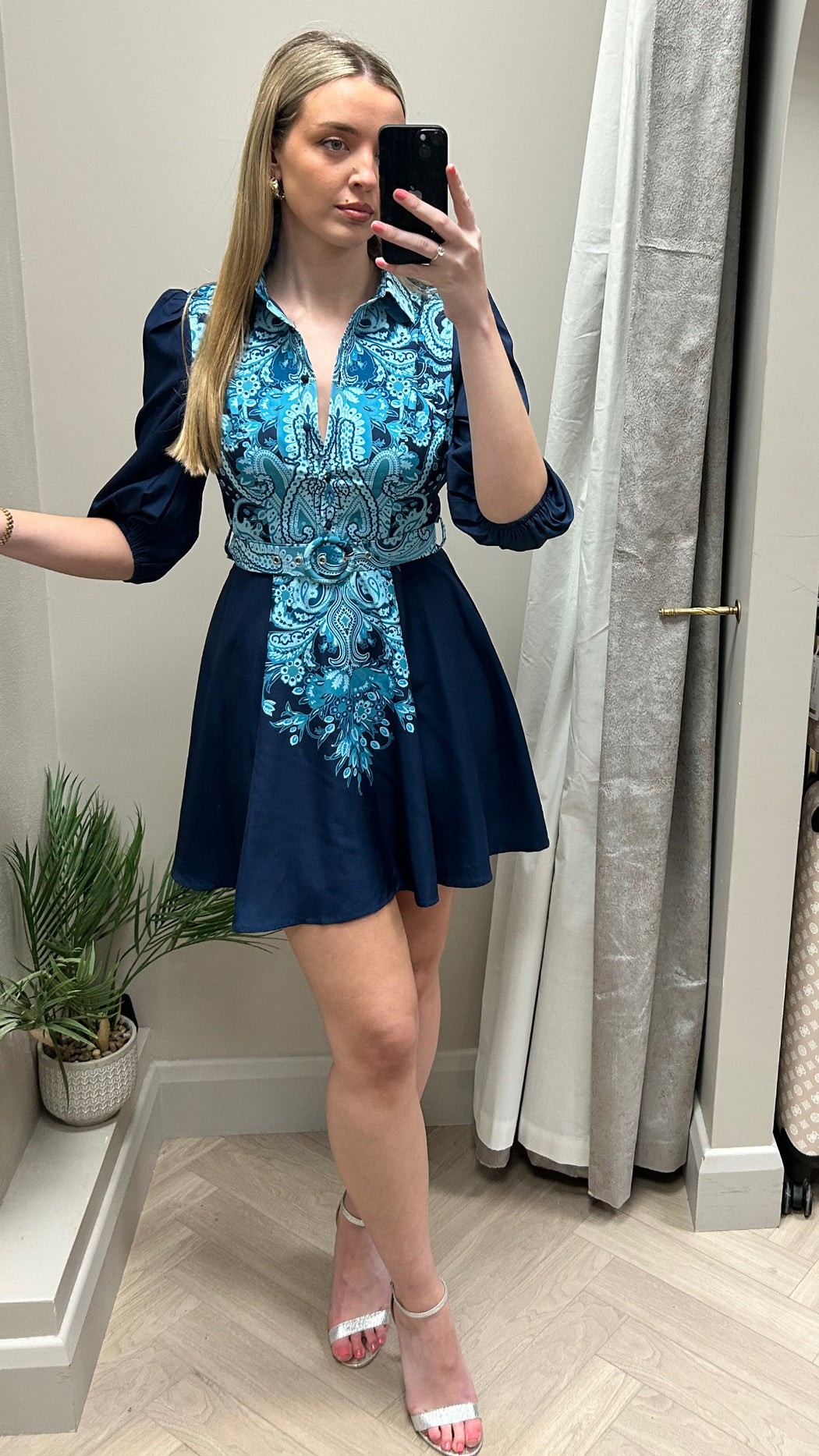 Holland Paisley Print Collar Mini Dress Navy