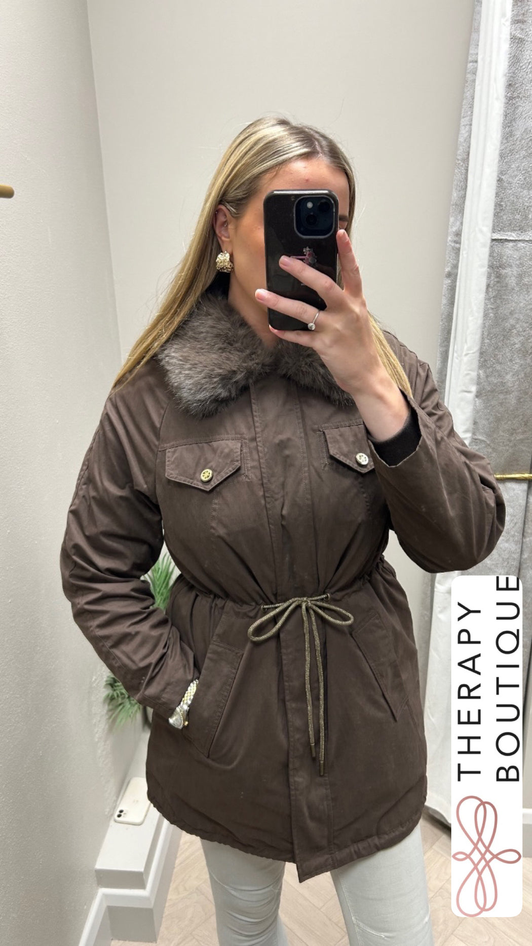 Guess brown Faux fur collar parka