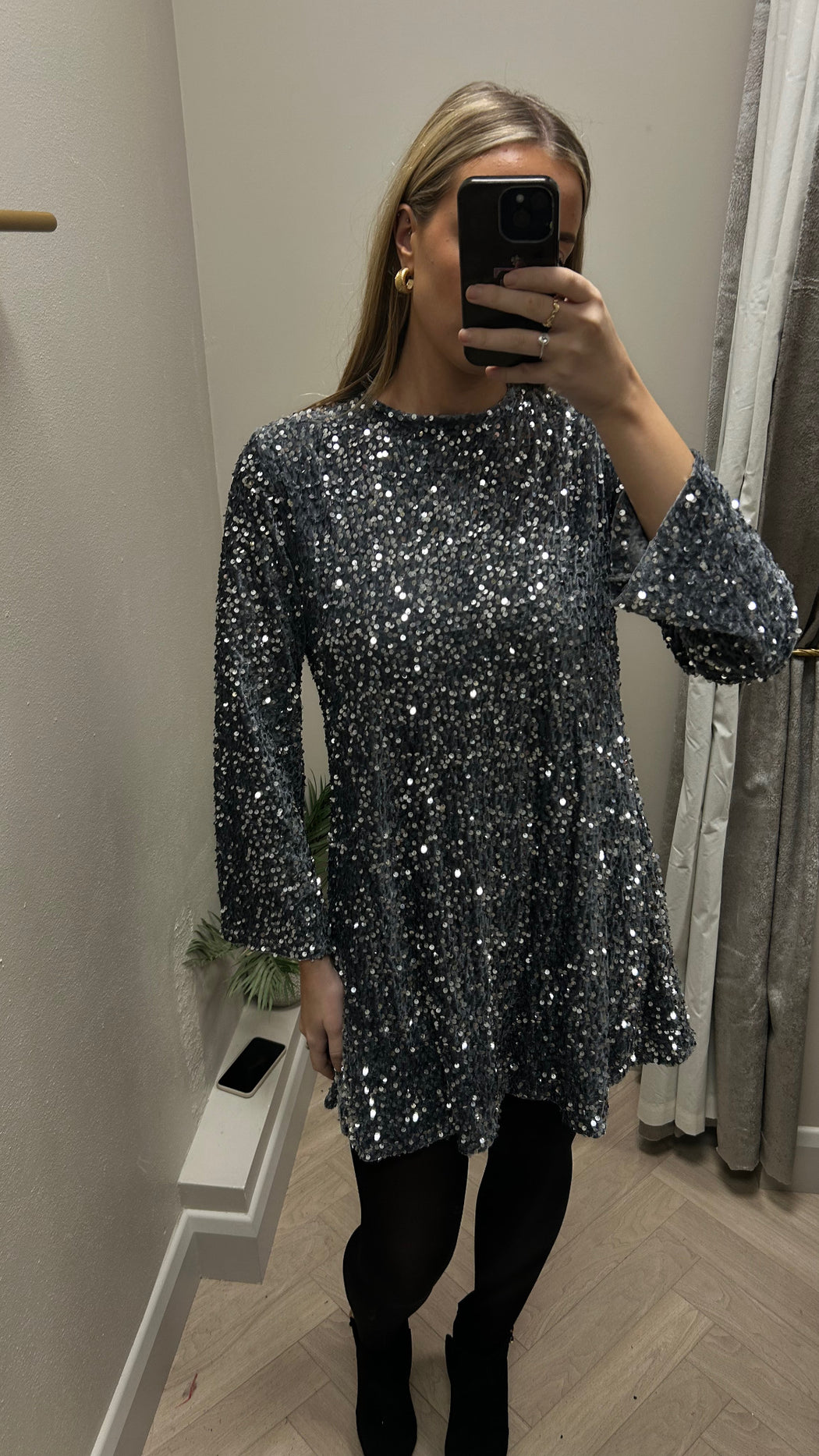 Silver sequin bow back dress