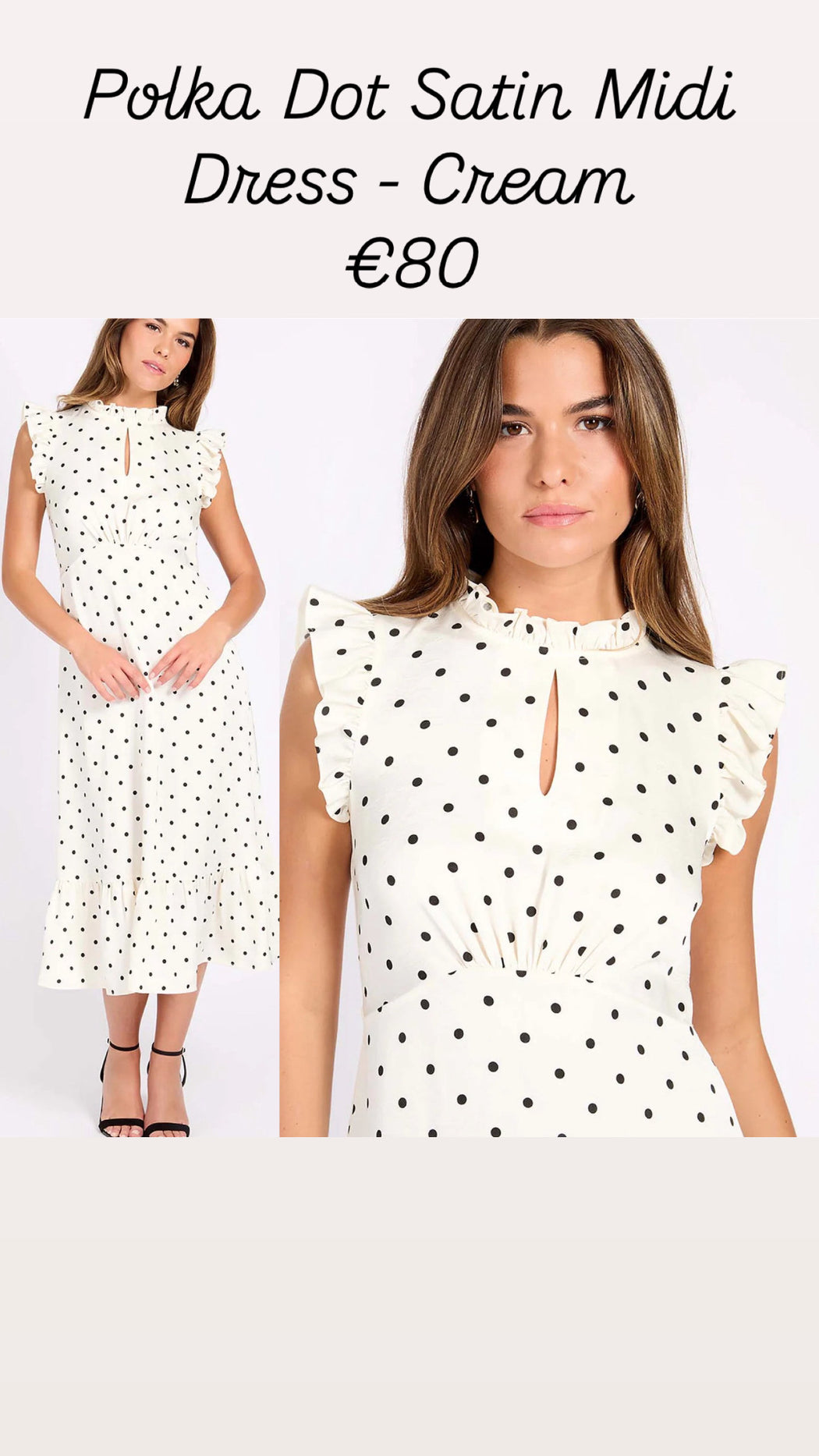 Polka Dot Satin Midi Dress - Cream