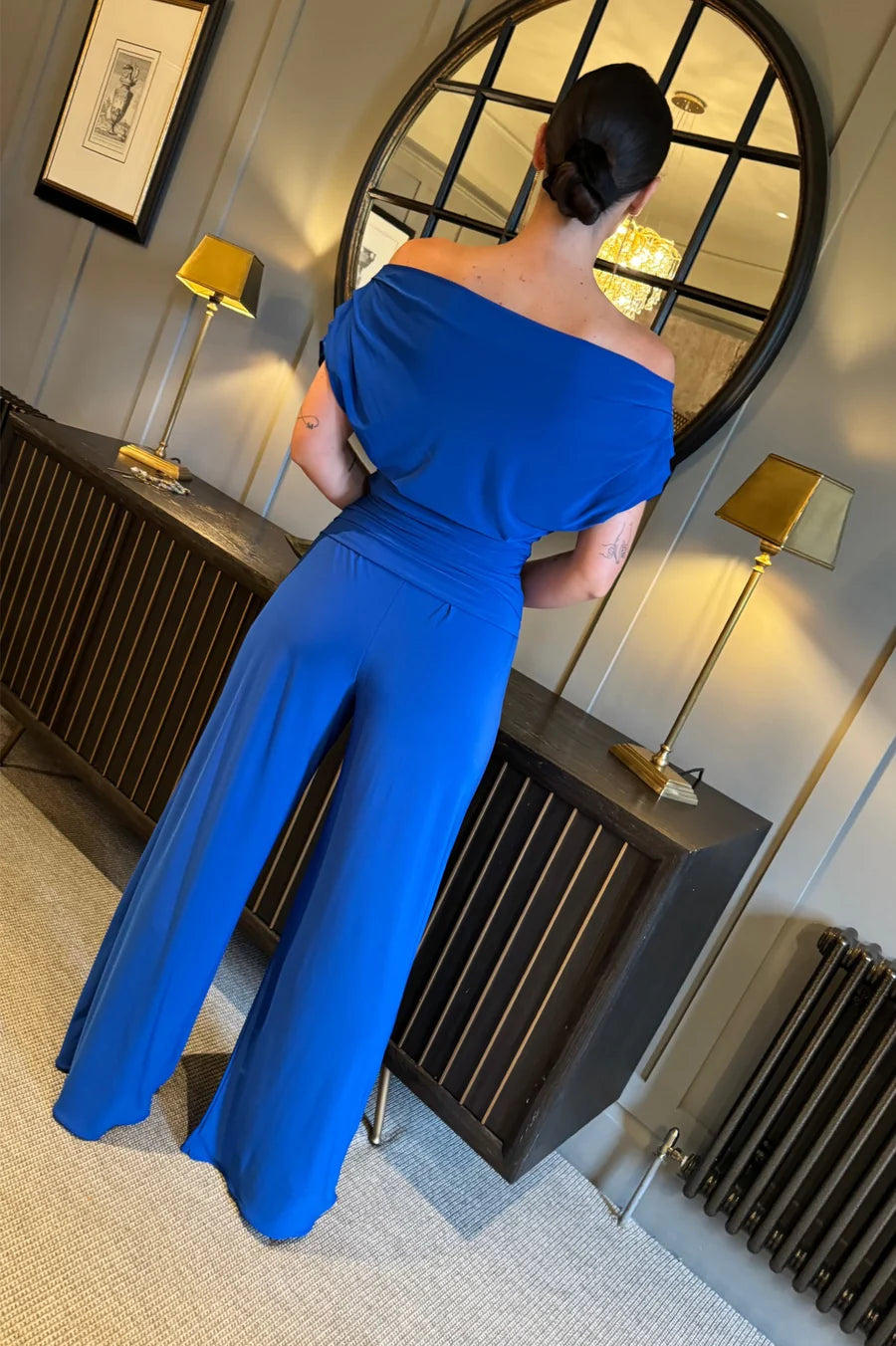 Cobalt blue Atom label  carbon jersey jumpsuit
