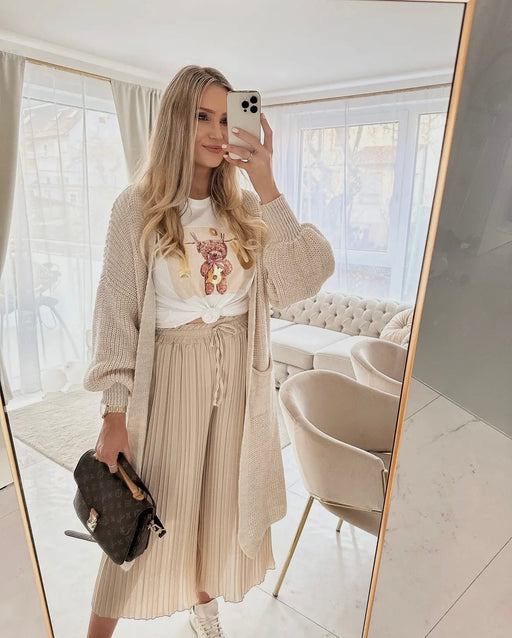 Kiss beige pleated elasticated trousers