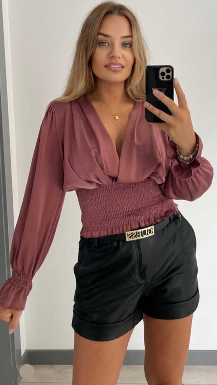 V2970 blush pink satin top