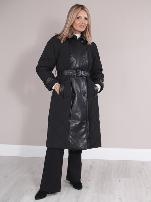 Guess Alexane faux leather mix Quilted Trench Coat. W5BL36W4070