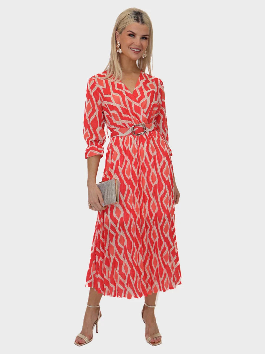 CORAL PRINT POSITANO MIDI DRESS