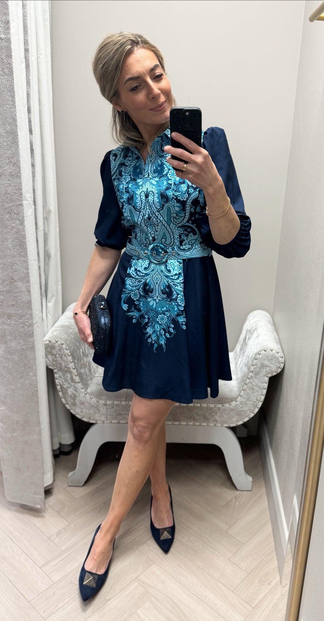 Holland Paisley Print Collar Mini Dress Navy